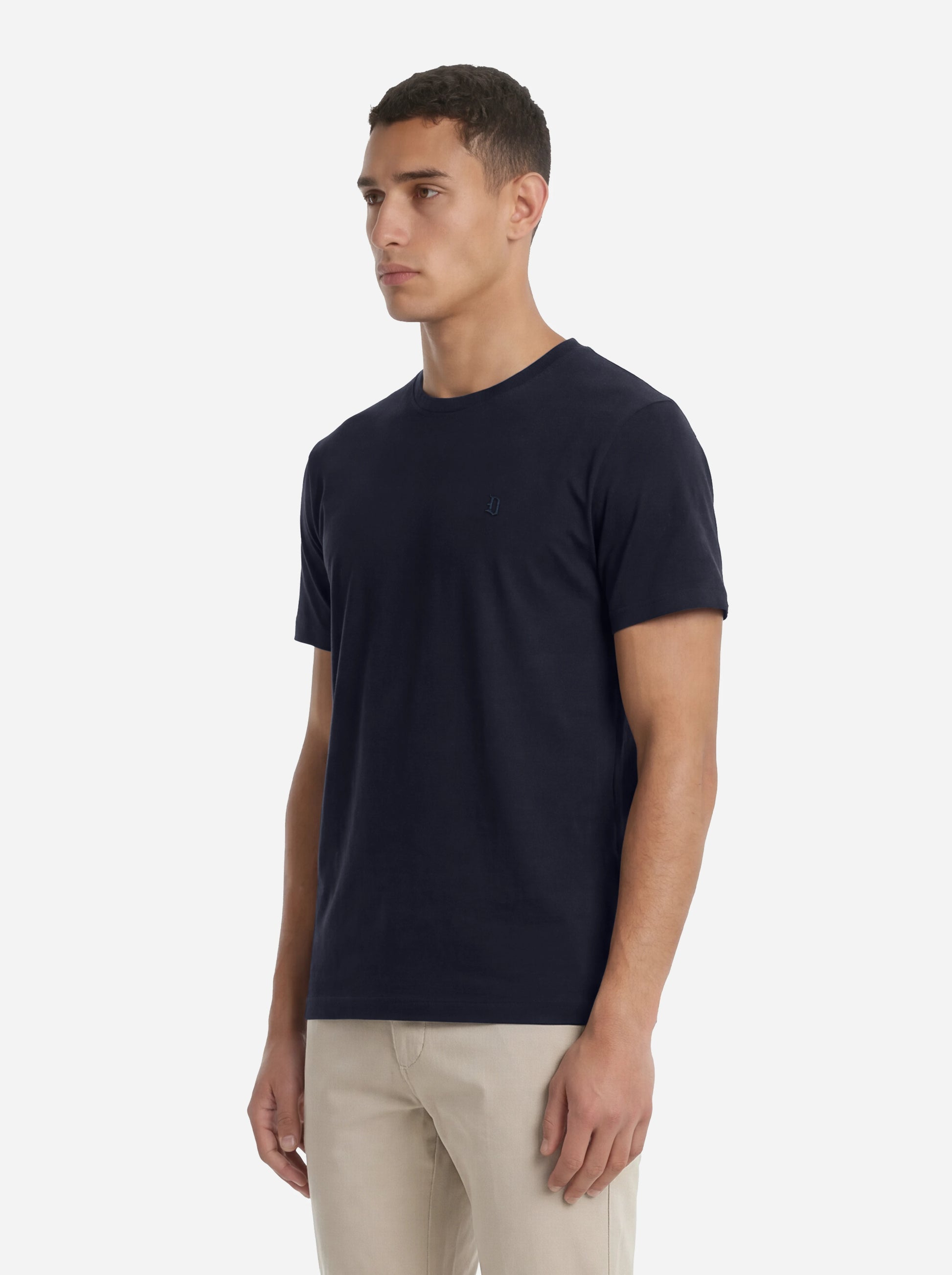T-shirt girocollo blu con logo ricamato