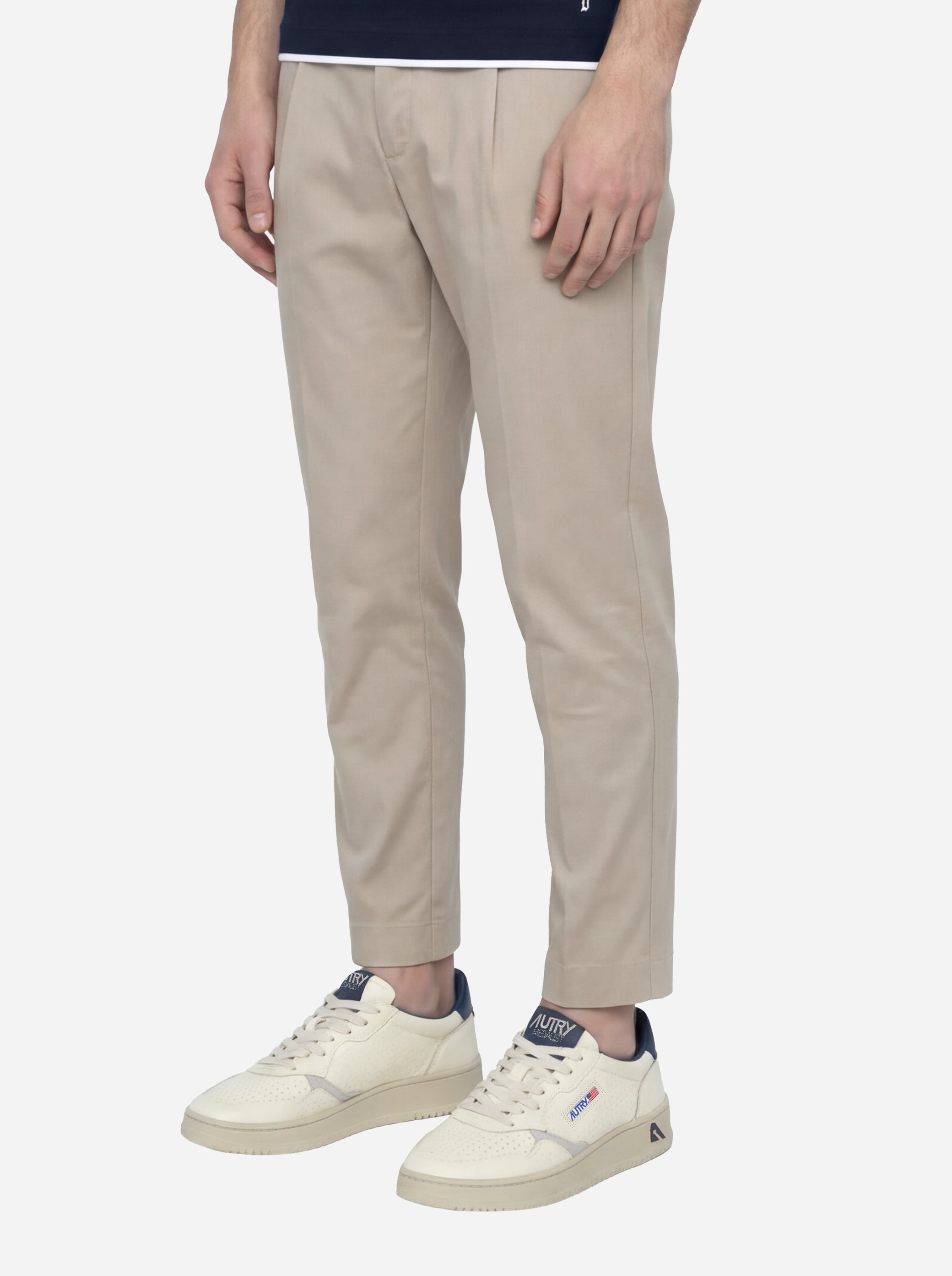 Pantalone carrot fit Ben in popeline di cotone beige