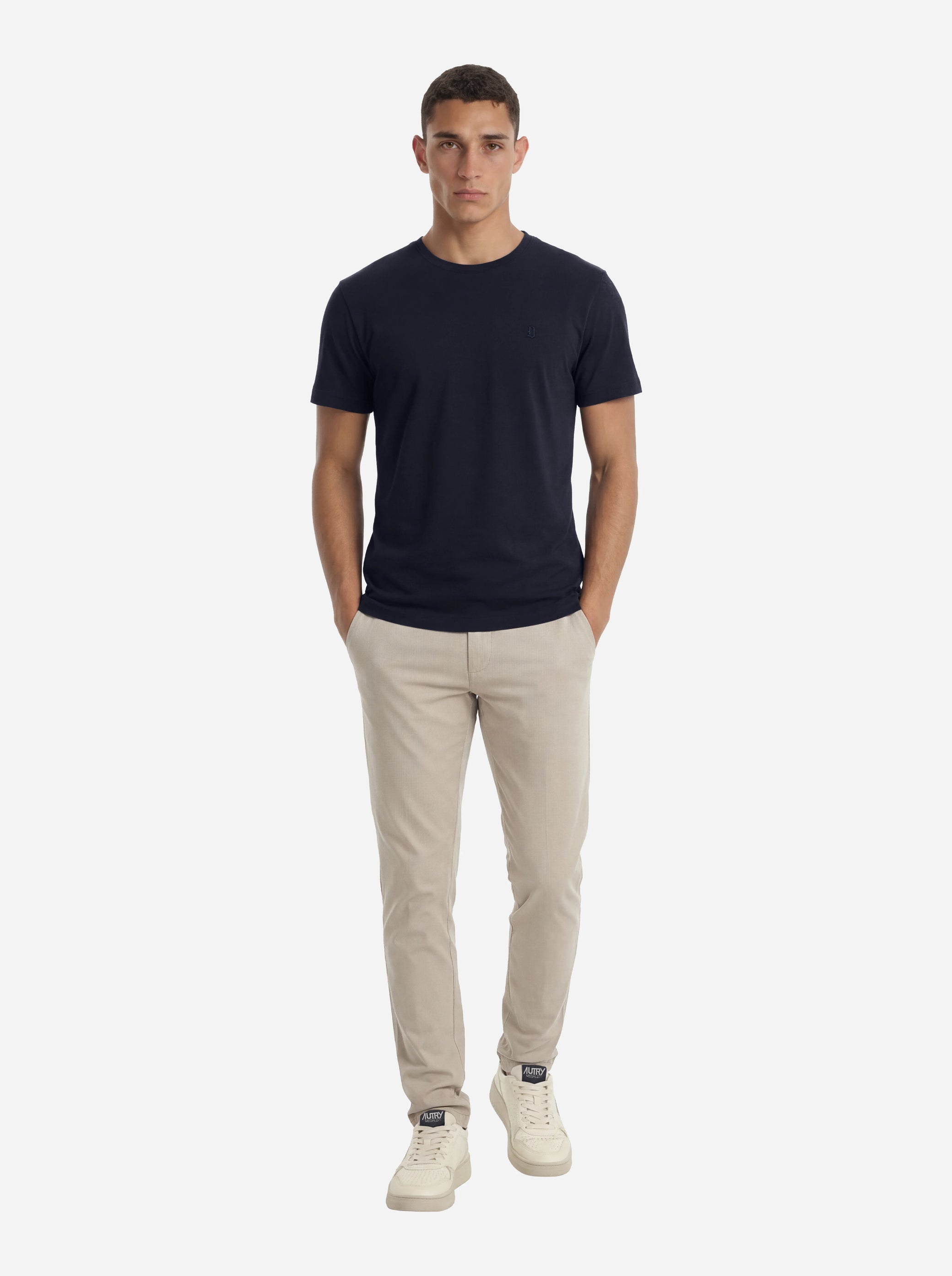 T-shirt girocollo blu con logo ricamato
