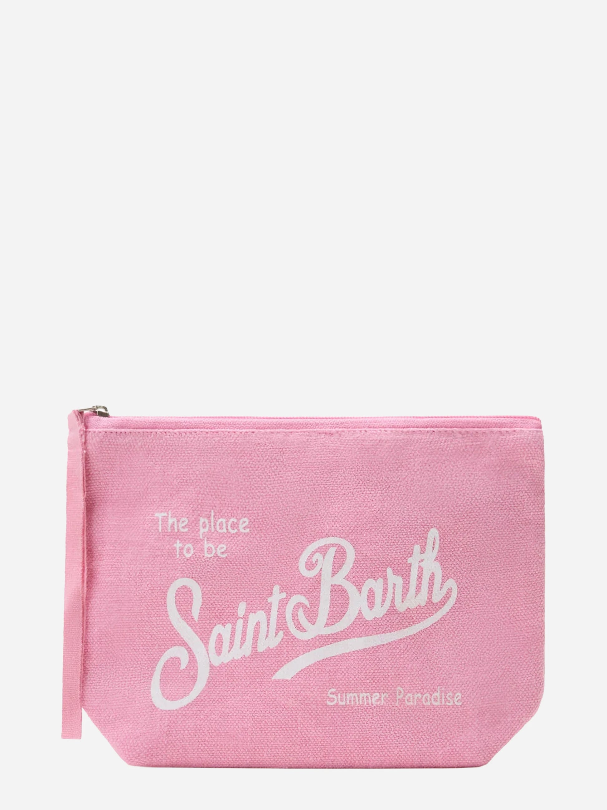 Pochette Aline in lino rosa tinta unita