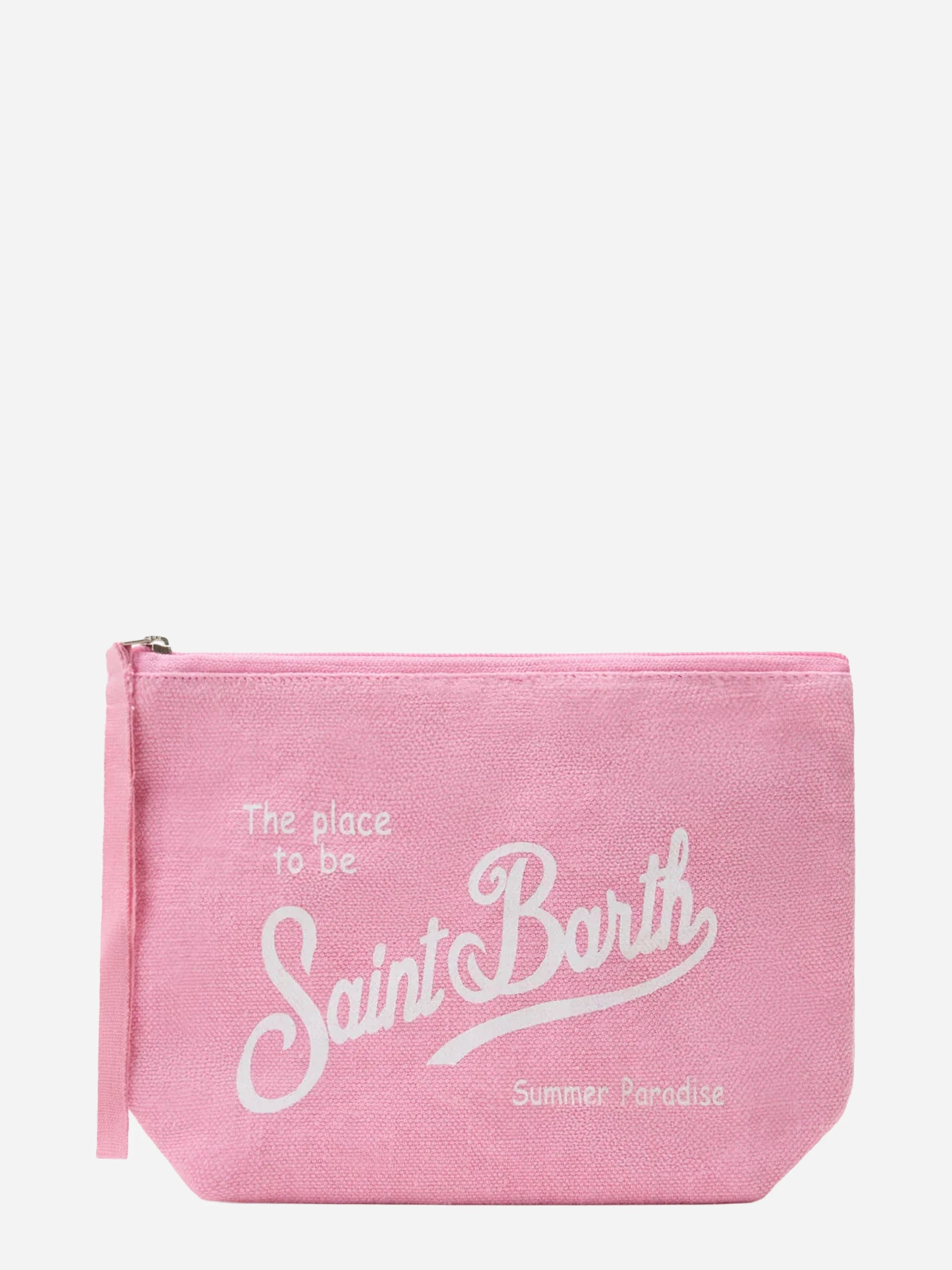 Pochette Aline in lino rosa tinta unita