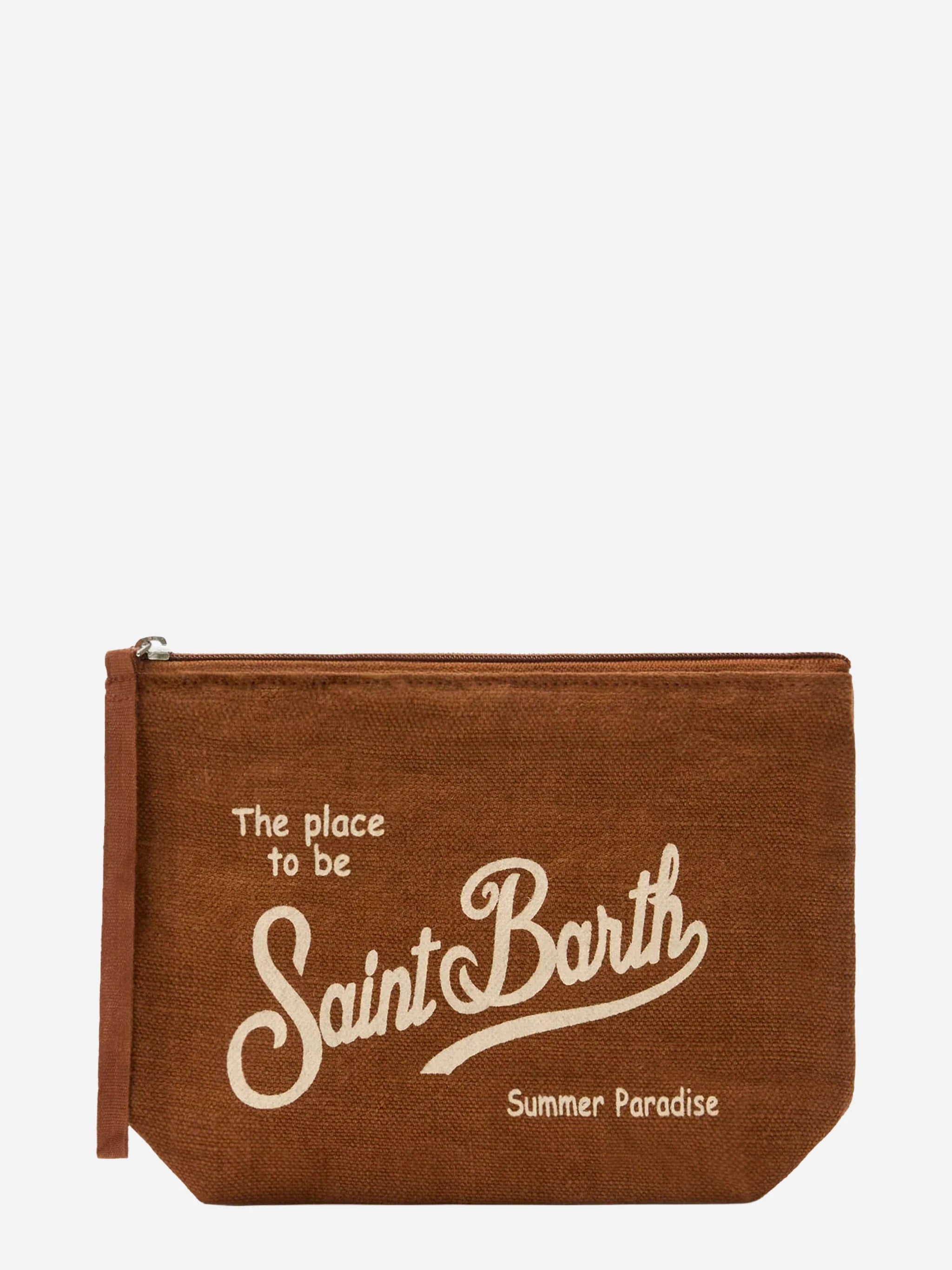 Pochette Aline in lino marrone tinta unita