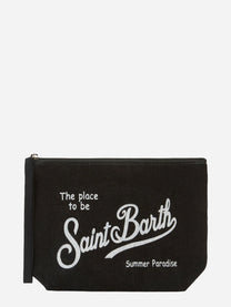 Pochette Aline in lino nero tinta unita