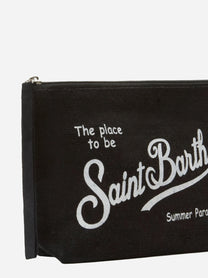 Pochette Aline in lino nero tinta unita