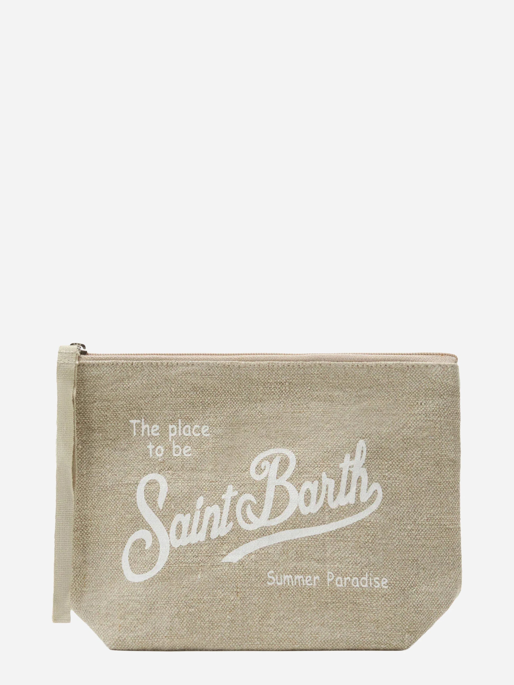 Pochette Aline in lino beige tinta unita