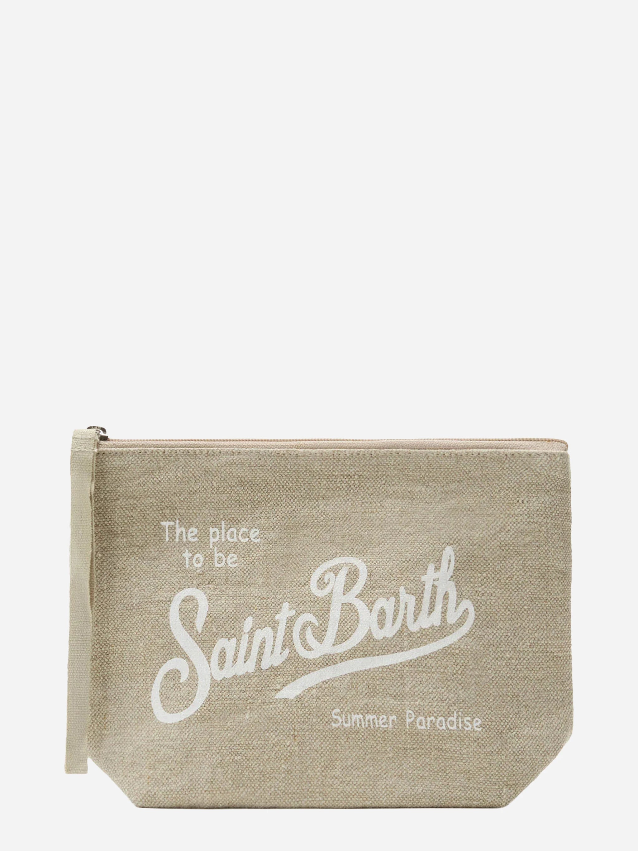 Pochette Aline in lino beige tinta unita