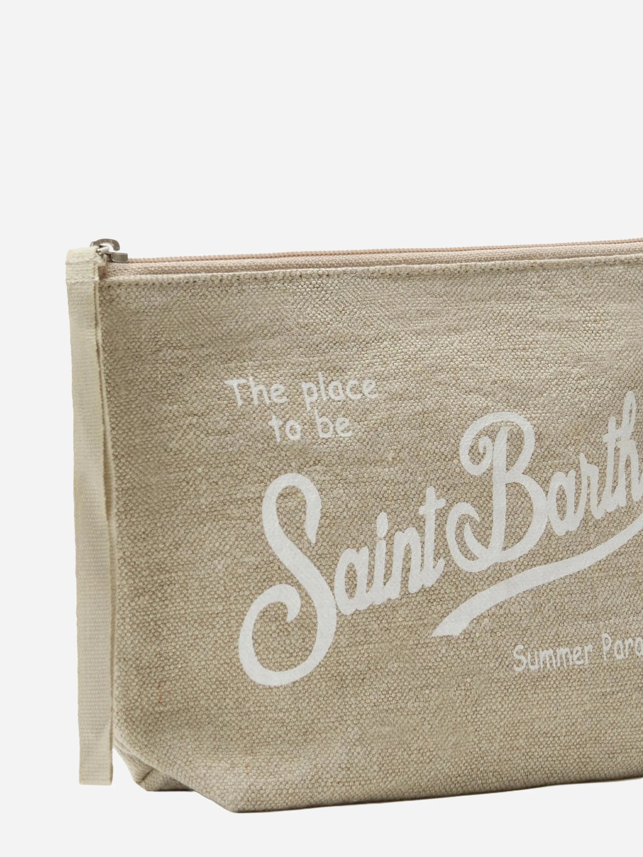 Pochette Aline in lino beige tinta unita