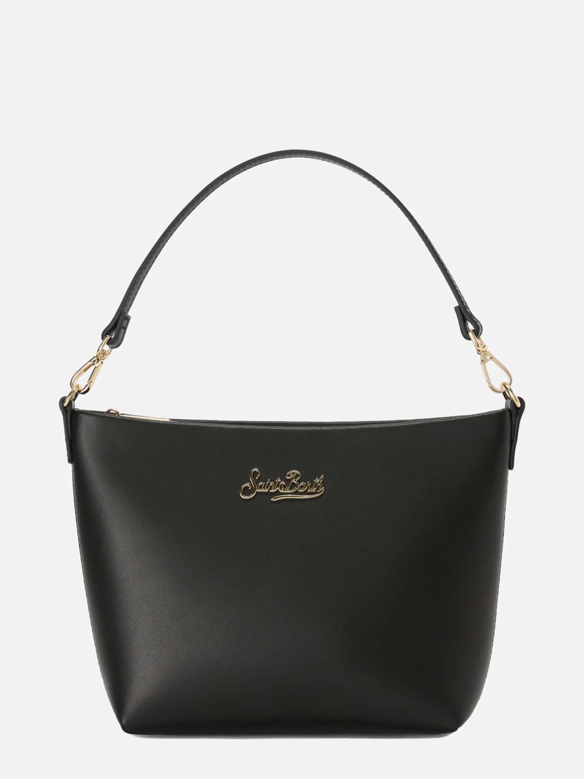 Borsa Aline in pelle liscia nera con placchetta logo