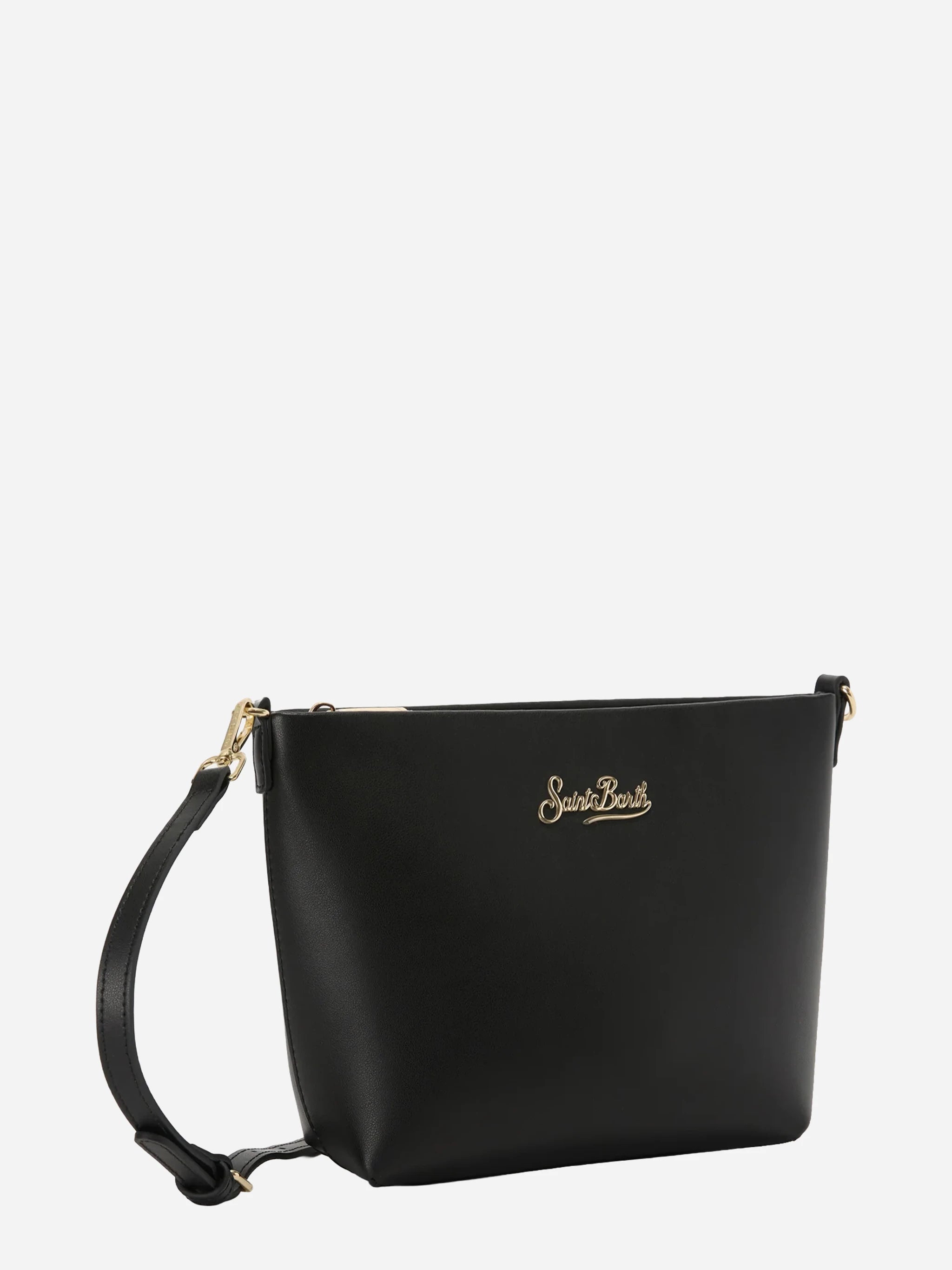 Borsa Aline in pelle liscia nera con placchetta logo