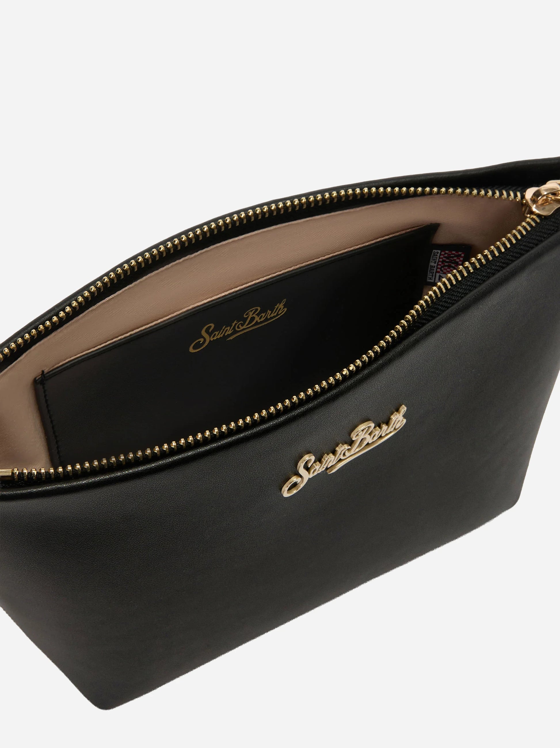 Borsa Aline in pelle liscia nera con placchetta logo