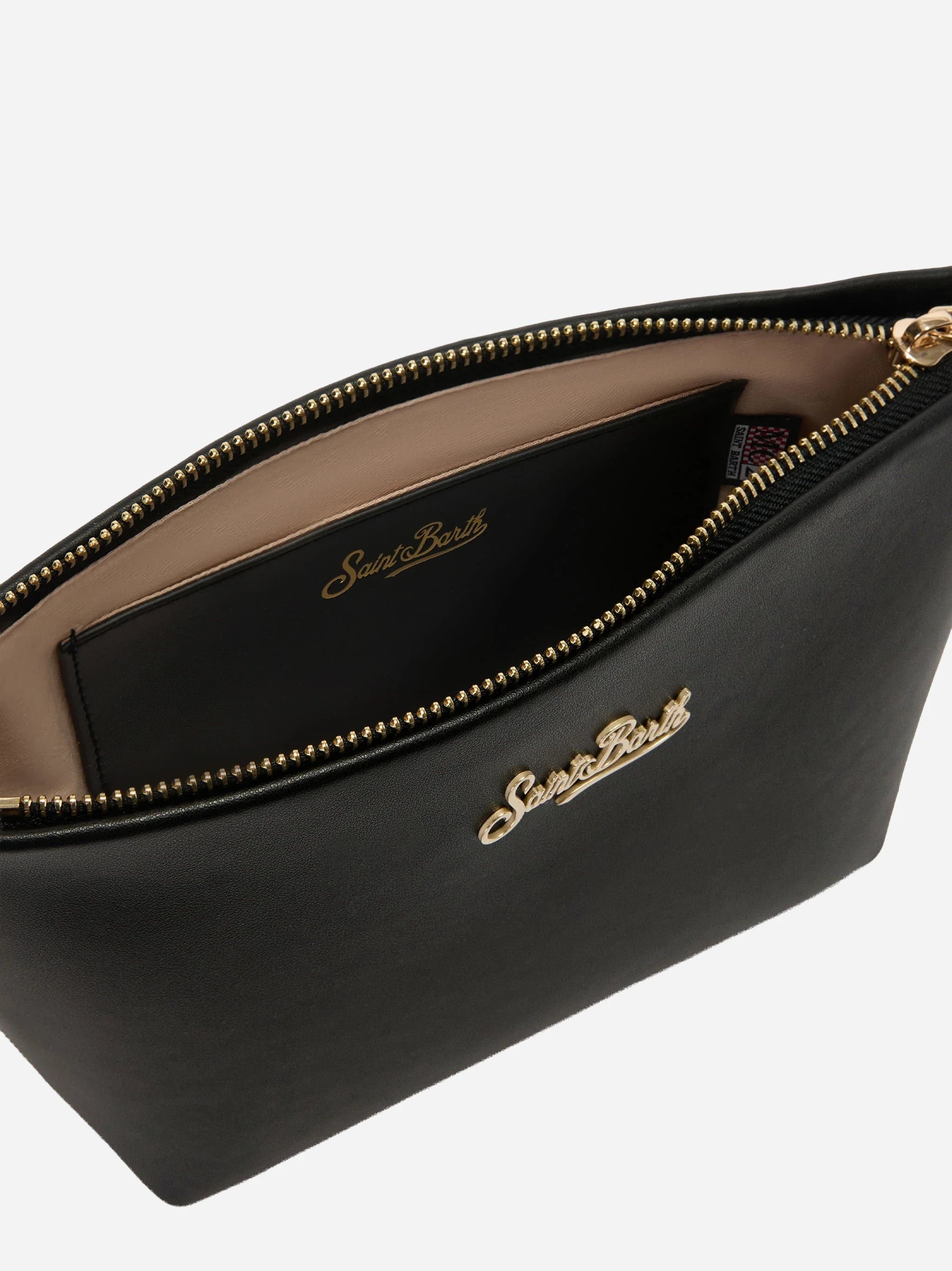 Borsa Aline in pelle liscia nera con placchetta logo
