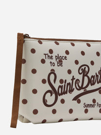 Pochette Aline in scuba con stampa pois beige e bordeaux