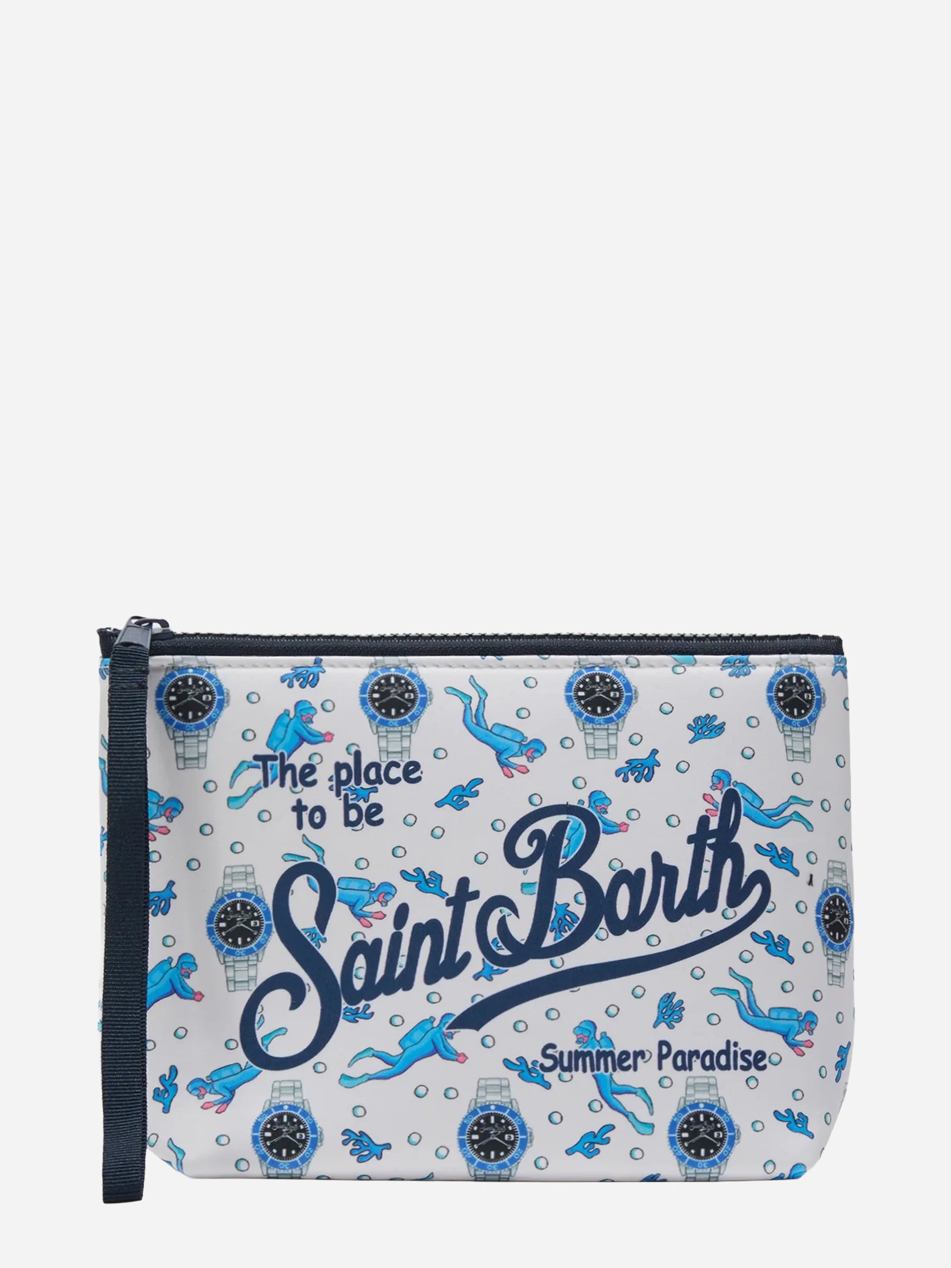 Pochette Aline in scuba con stampa Sub e Orologi