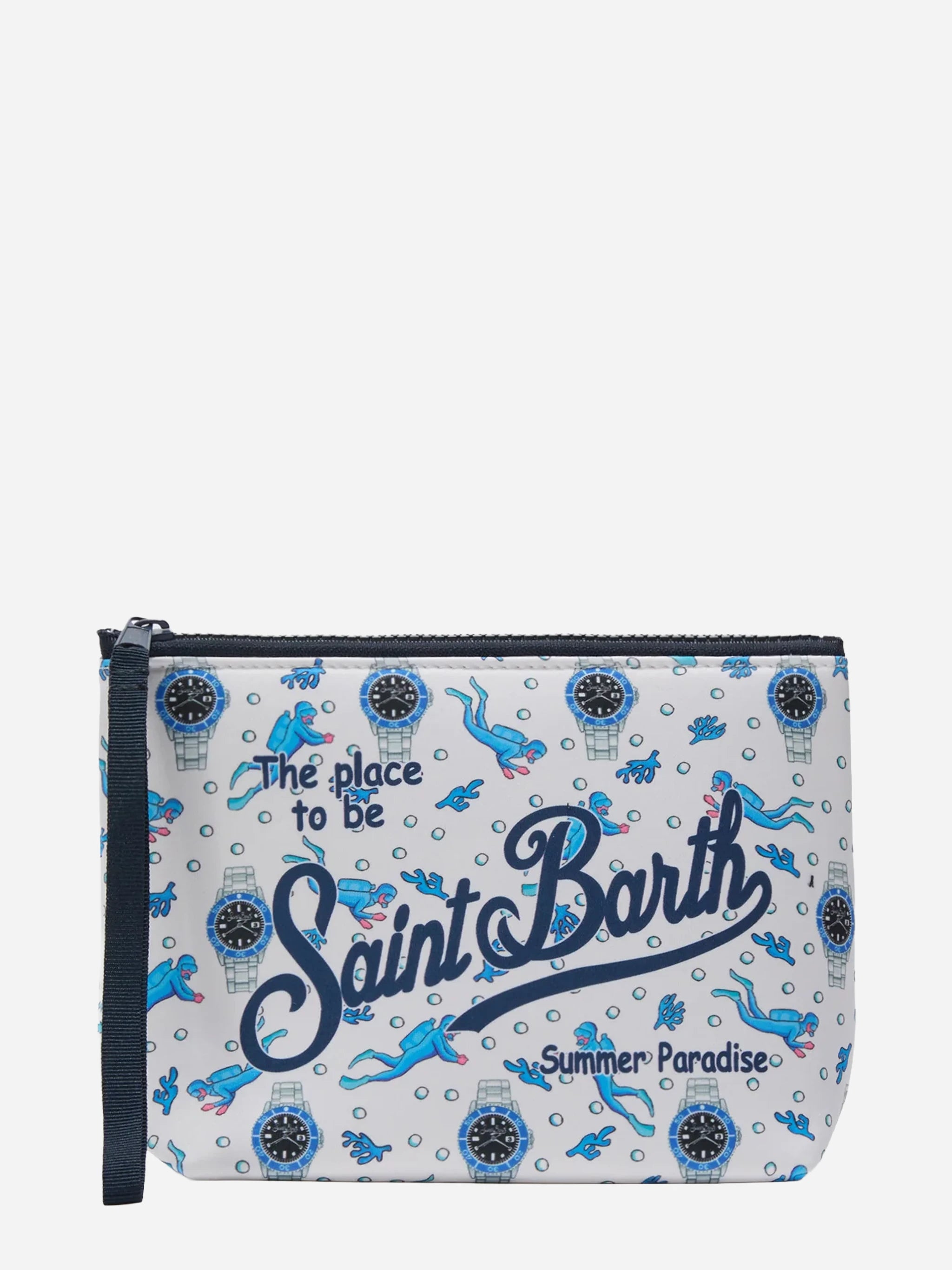 Pochette Aline in scuba con stampa Sub e Orologi
