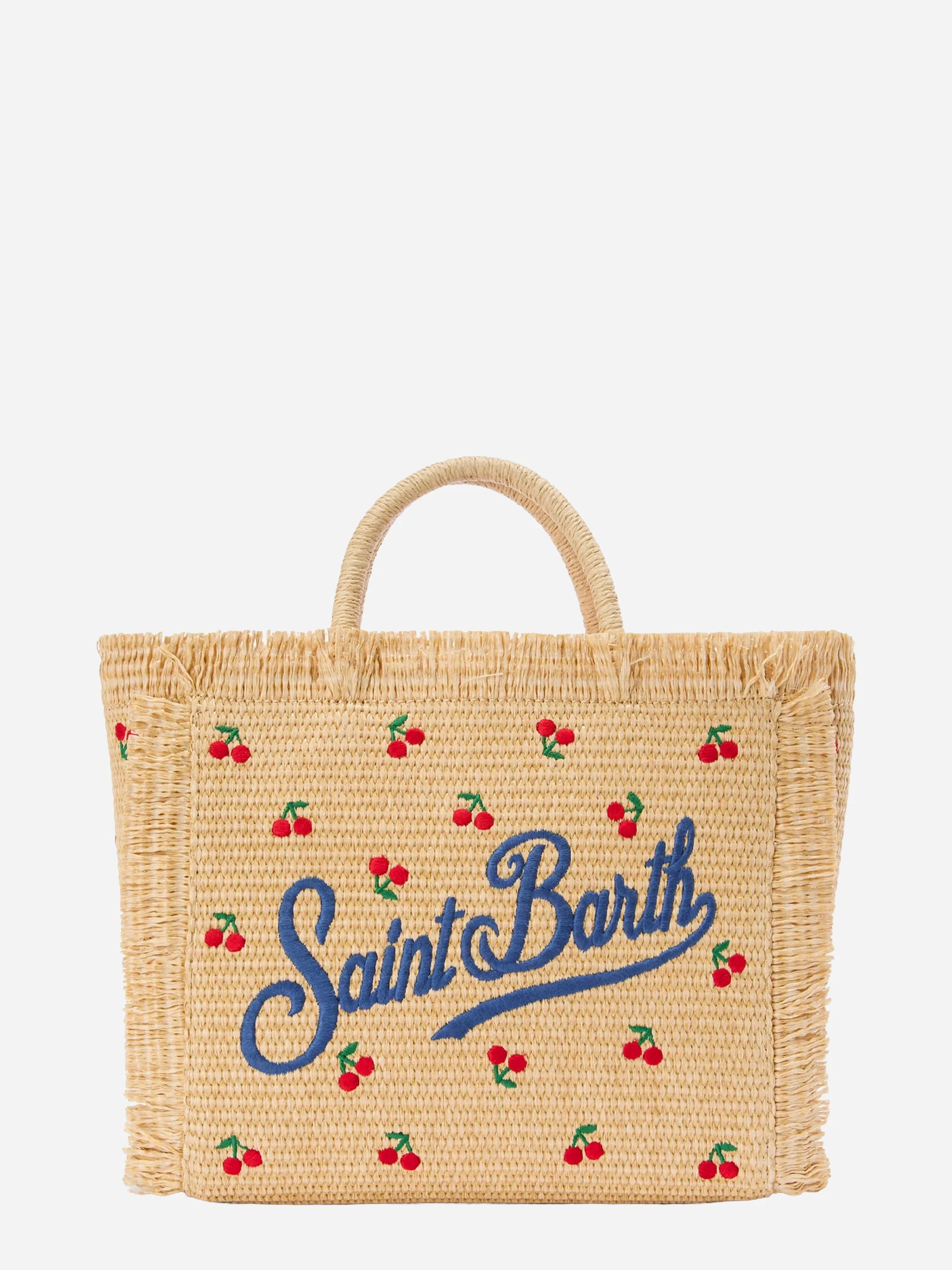 Borsa Colette in tessuto effetto paglia con ricami ciliegie