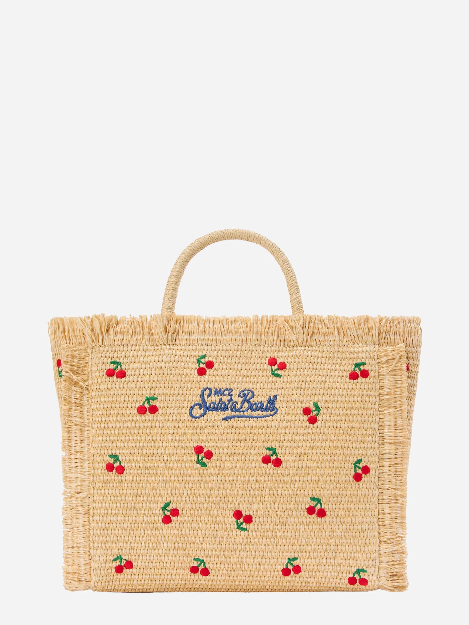 Borsa Colette in tessuto effetto paglia con ricami ciliegie