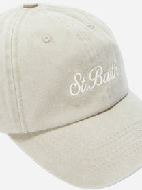 Cappellino Davis con visiera in cotone beige con logo ricamato