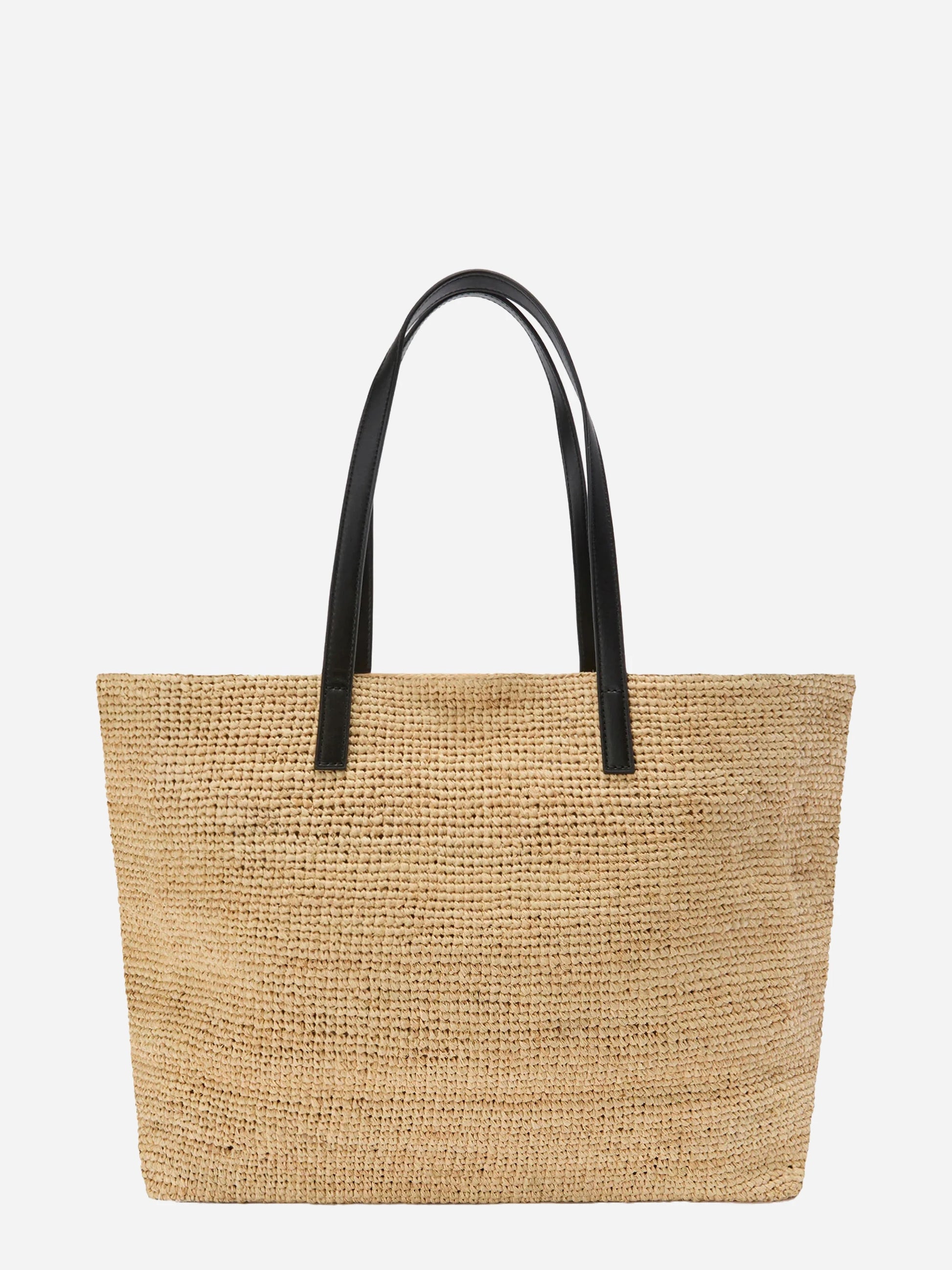 Borsa City in raffia con logo nero ricamato a contrasto