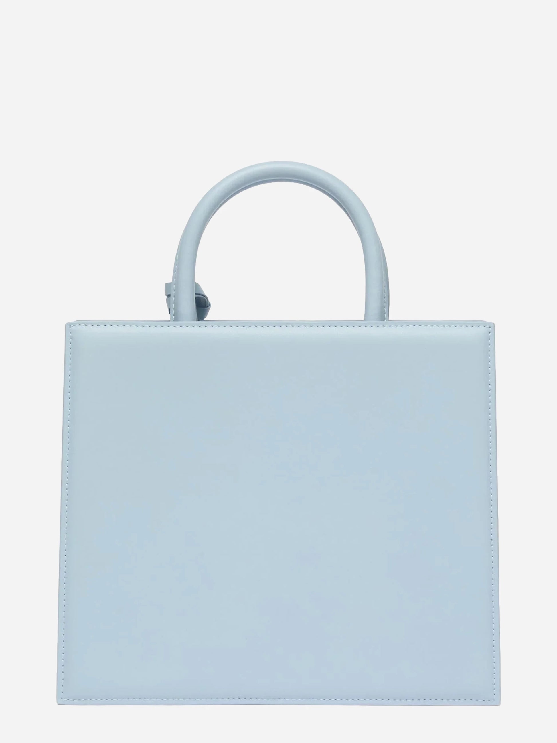 Borsa Shop Midi strutturata in pelle liscia azzurra con targhetta metallica
