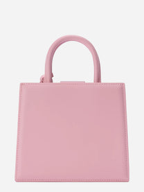 Borsa Shop mini strutturata in pelle liscia rosa con targhetta metallica