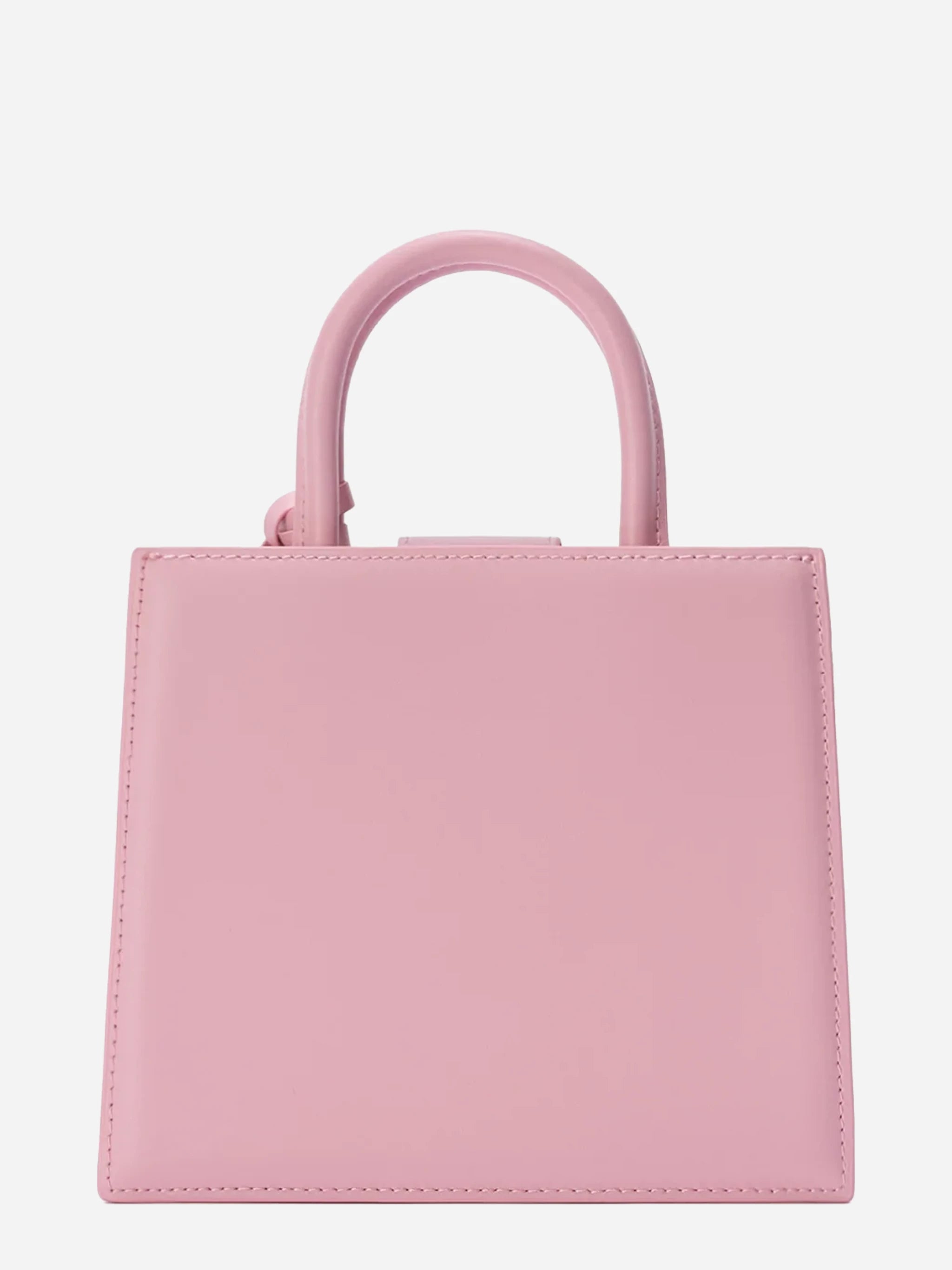 Borsa Shop mini strutturata in pelle liscia rosa con targhetta metallica