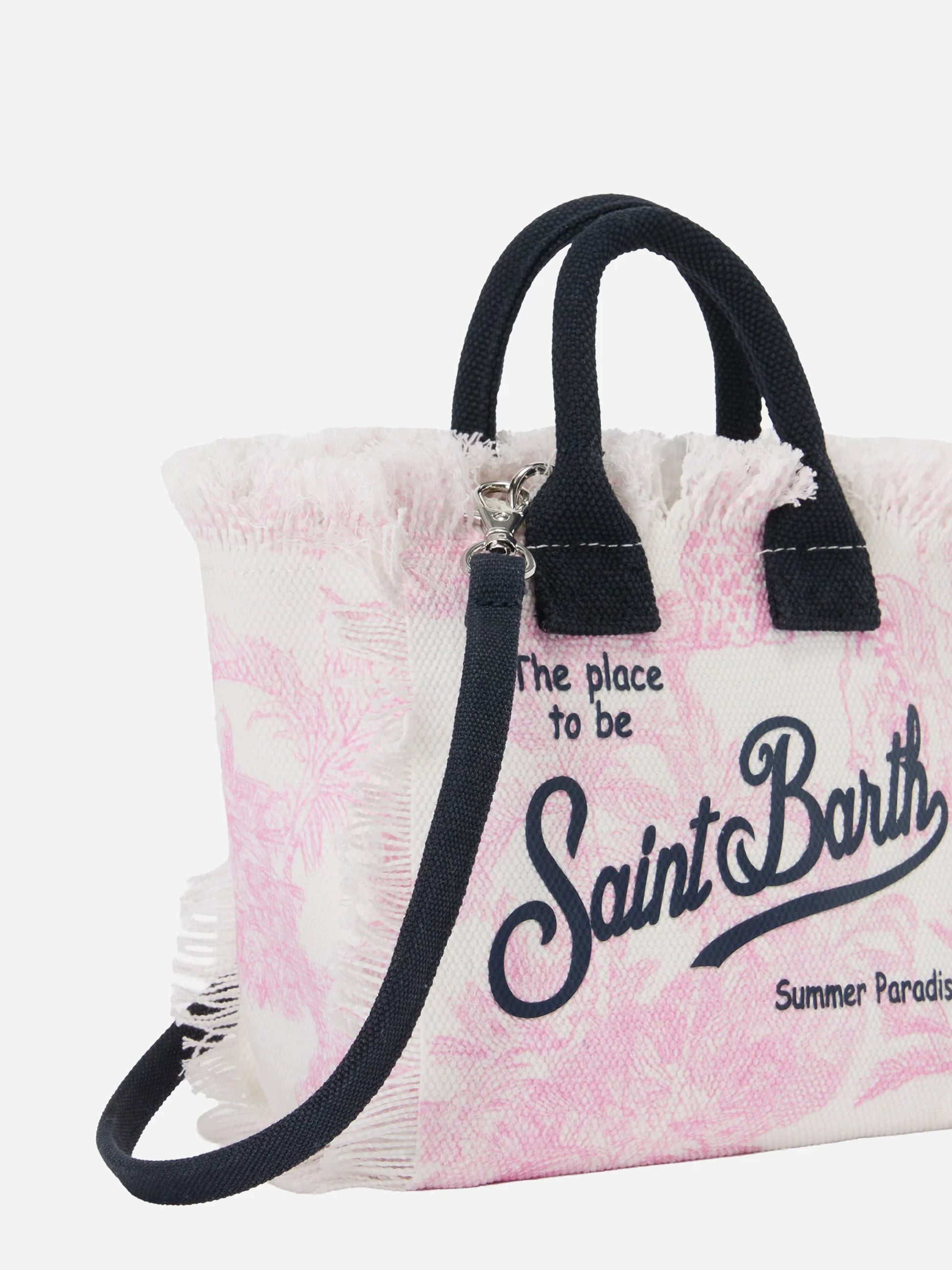 Borsa Vanity mini in canvas con stampa toile de Jouy rosa