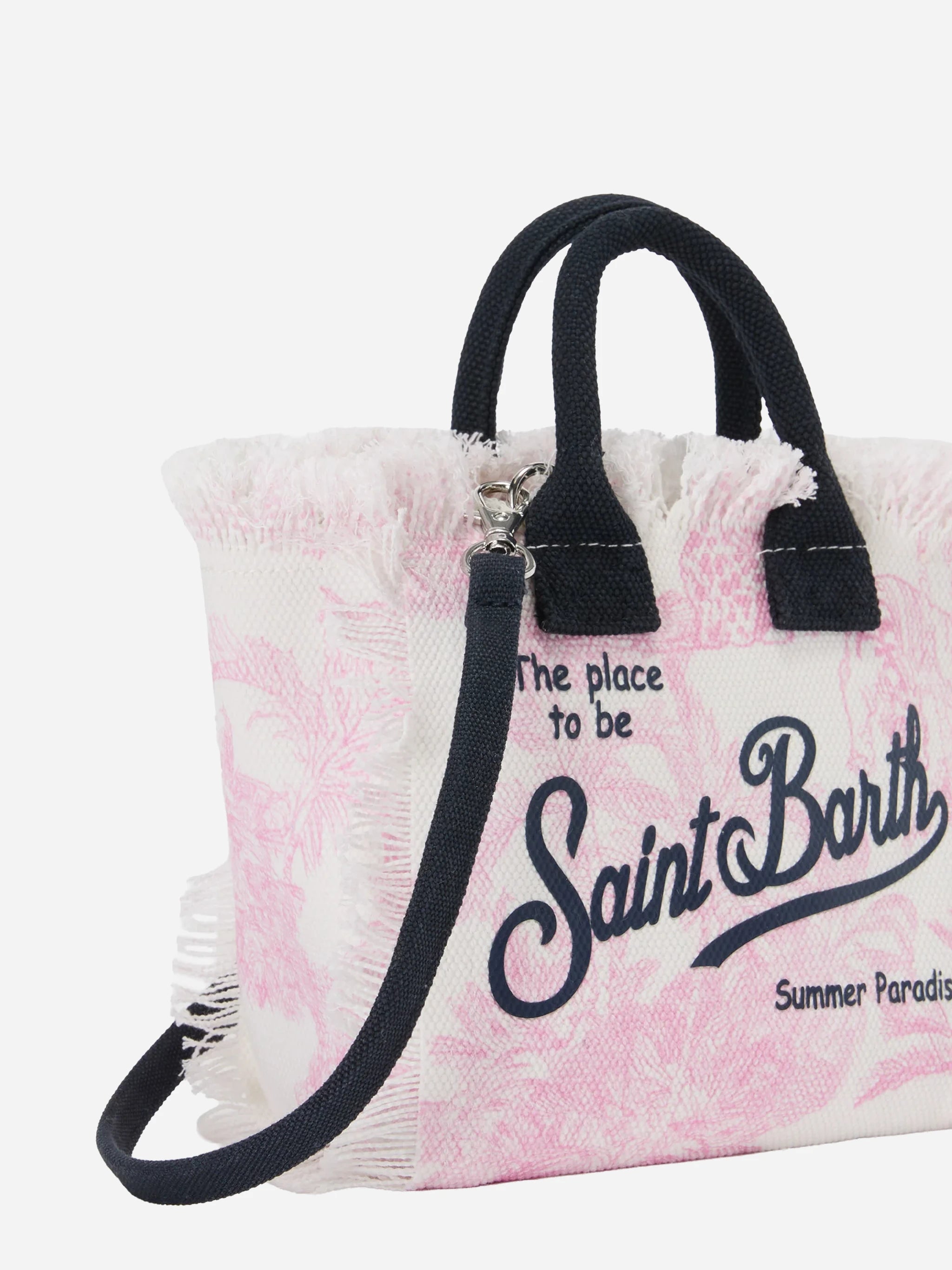 Borsa Vanity mini in canvas con stampa toile de Jouy rosa