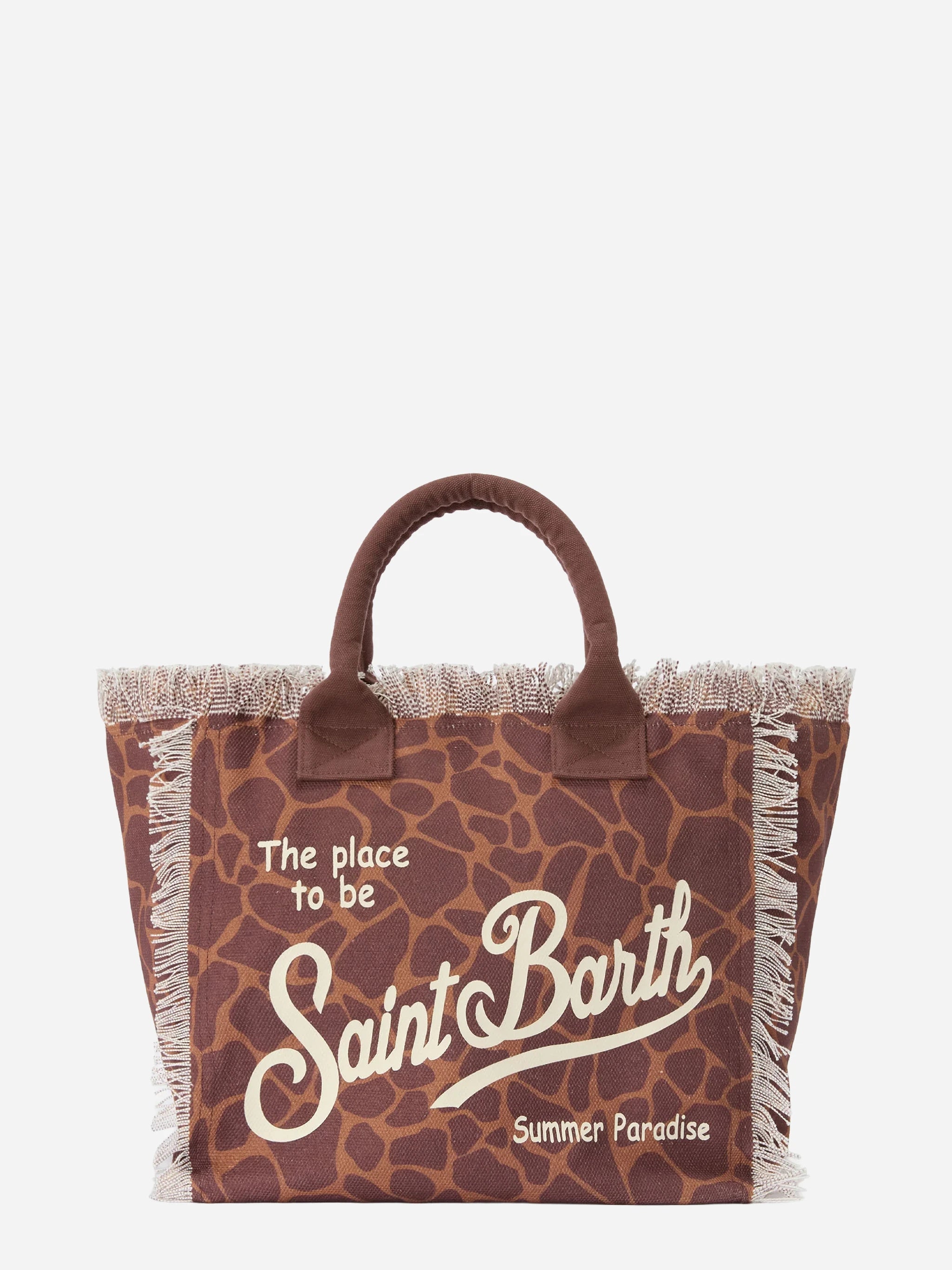 Borsa Vanity regular in canvas con stampa animalier marrone