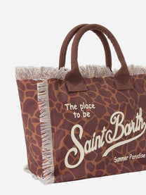 Borsa Vanity regular in canvas con stampa animalier marrone