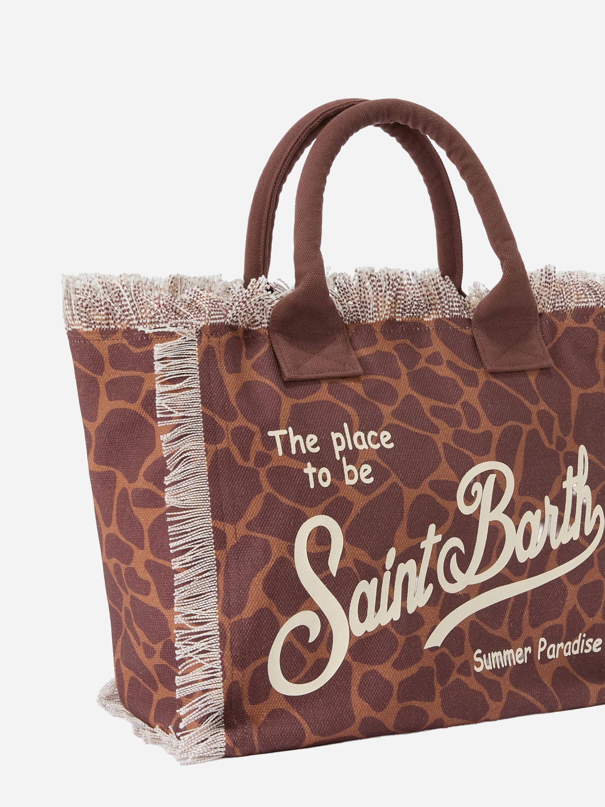 Borsa Vanity regular in canvas con stampa animalier marrone