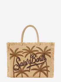 Borsa Vanity regular effetto paglia con ricamo palme