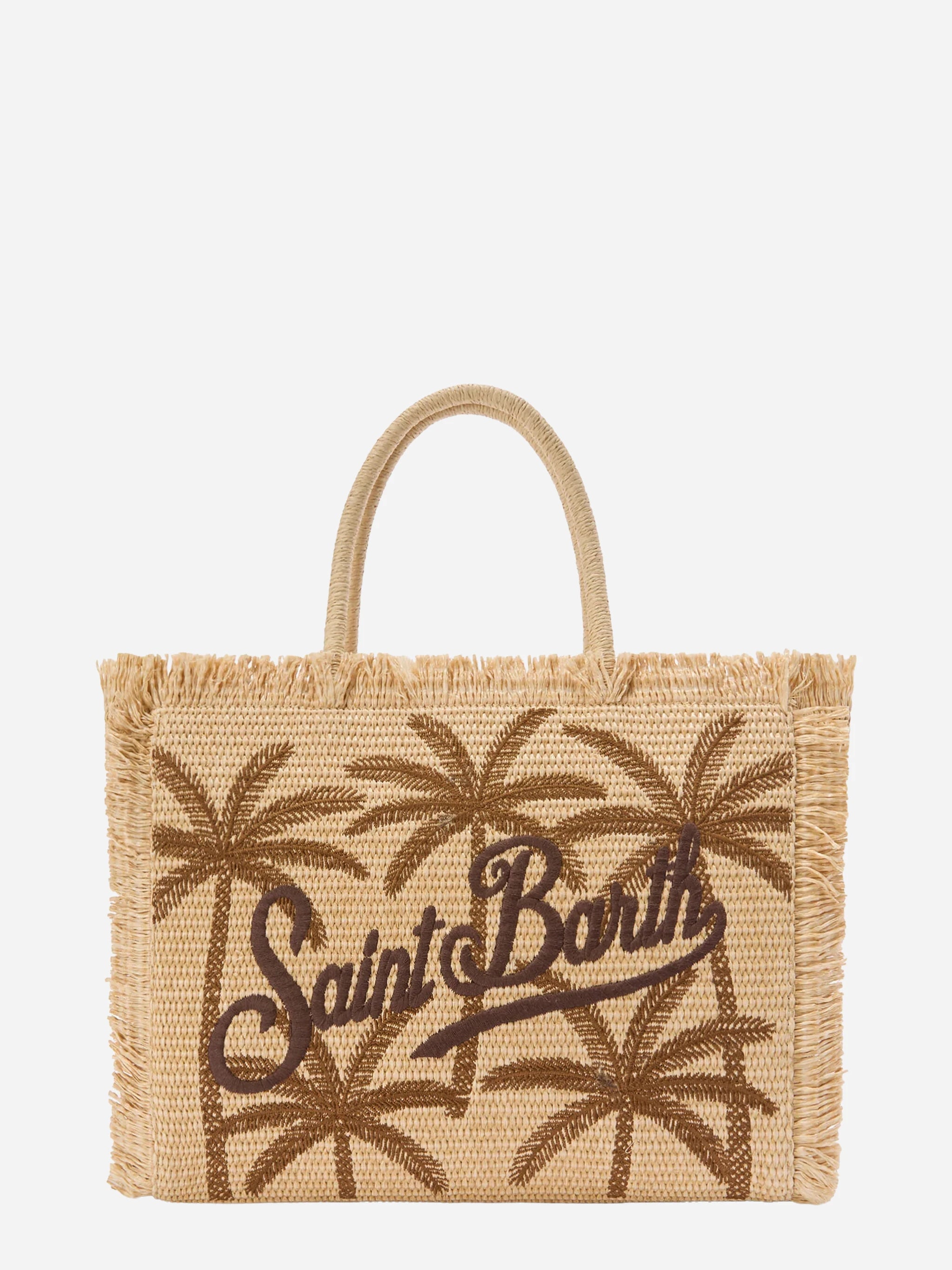 Borsa Vanity regular effetto paglia con ricamo palme