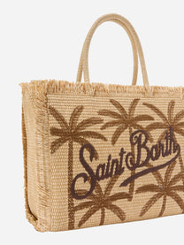 Borsa Vanity regular effetto paglia con ricamo palme