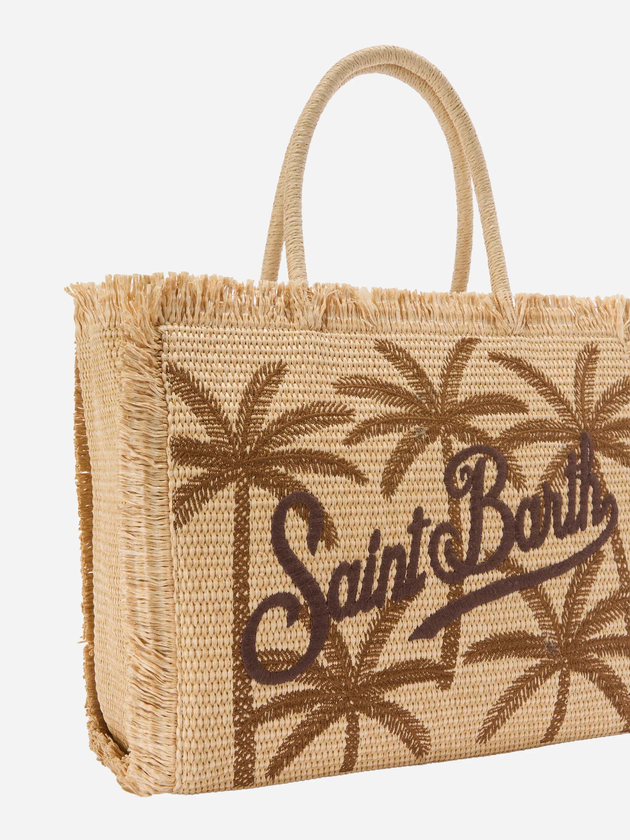 Borsa Vanity regular effetto paglia con ricamo palme