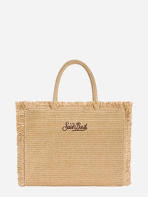 Borsa Vanity regular effetto paglia con ricamo palme