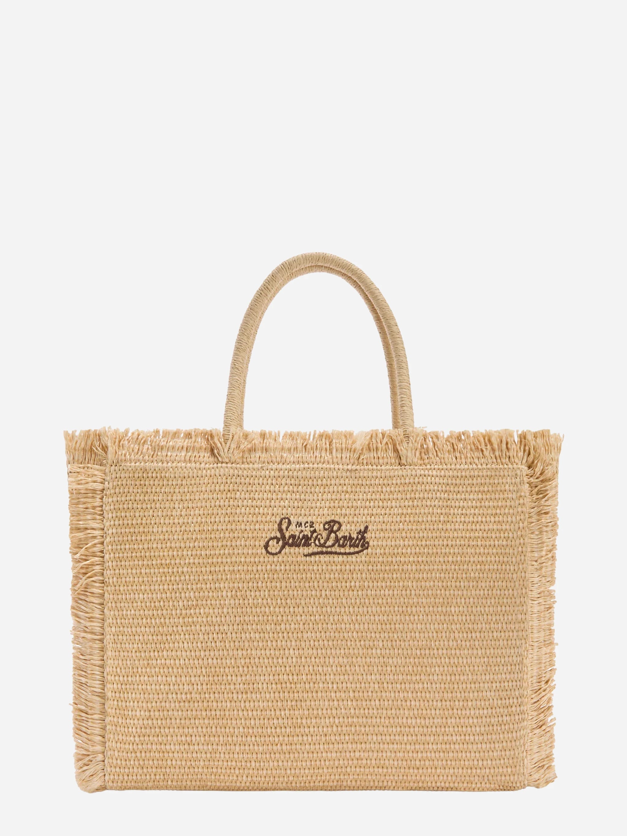 Borsa Vanity regular effetto paglia con ricamo palme