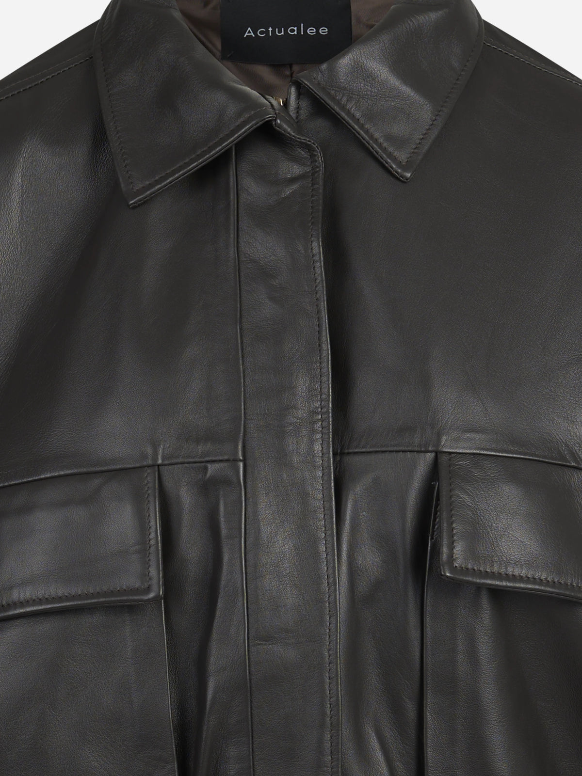 Bomber in pelle marrone - dettaglio del prodotto