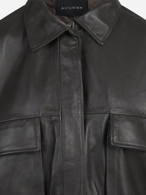 Bomber in pelle marrone - dettaglio del prodotto
