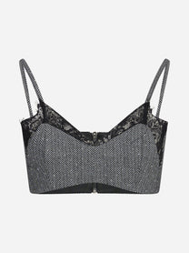 Top corto spigato con pizzo nero ACTUALEE - vista frontale