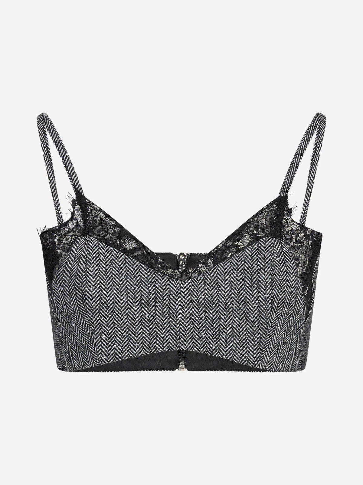 Top corto spigato con pizzo nero ACTUALEE - vista frontale
