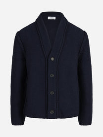 Cardigan in cashmere con collo sciallato blu - vista frontale