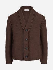 Cardigan in cashmere con collo sciallato bordeaux - vista frontale