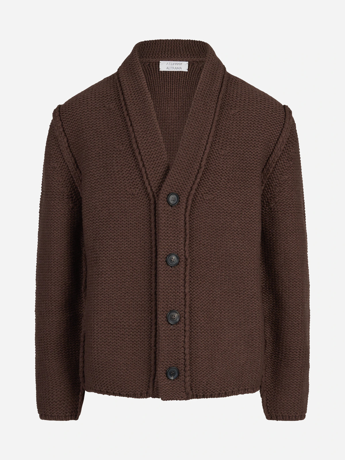 Cardigan in cashmere con collo sciallato bordeaux - vista frontale