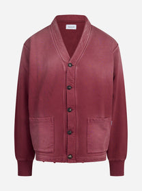 Cardigan in cotone effetto vissuto bordeaux - vista frontale