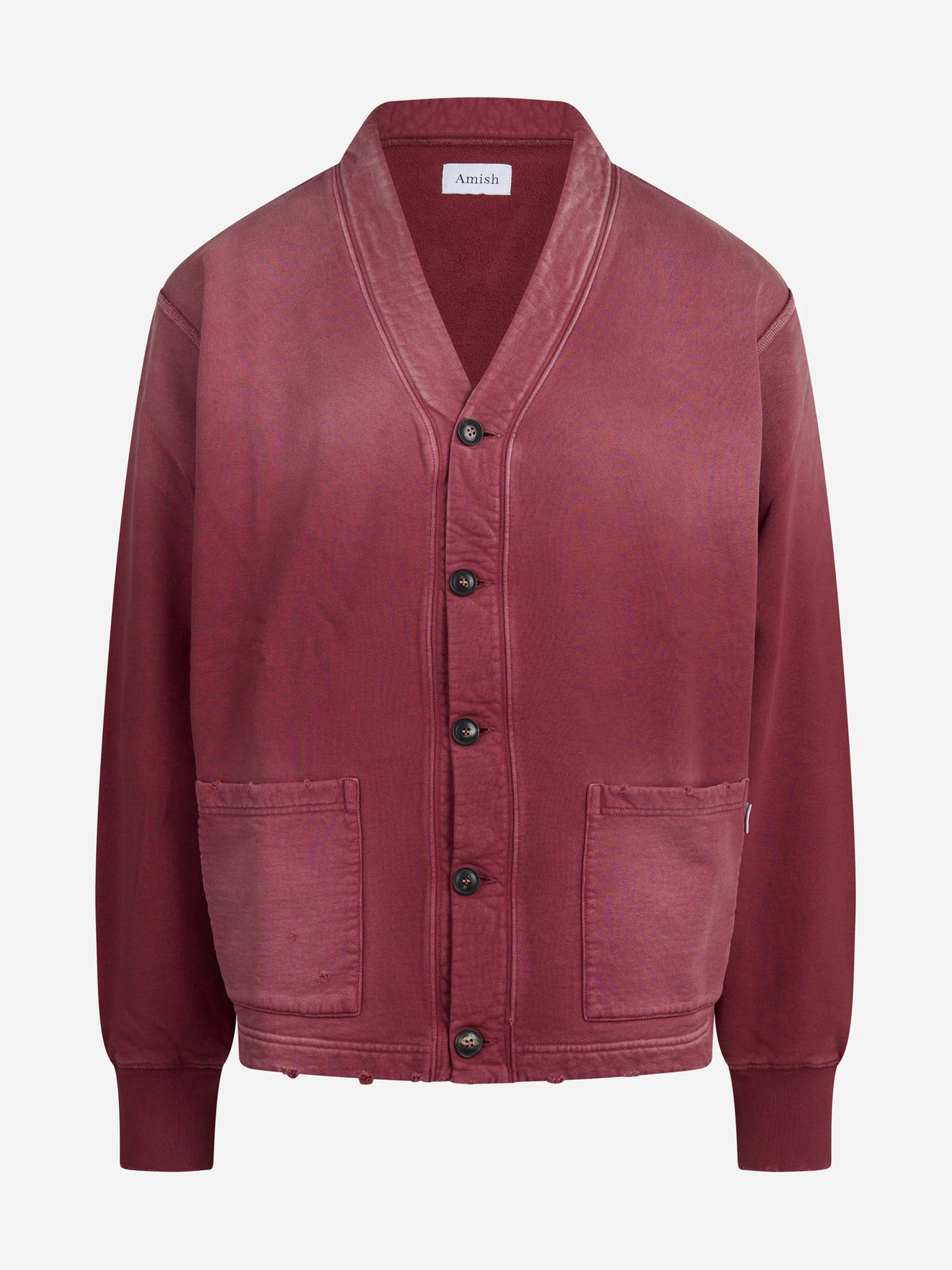 Cardigan in cotone effetto vissuto bordeaux - vista frontale