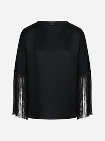 Top Ardisia con frange nero - vista frontale