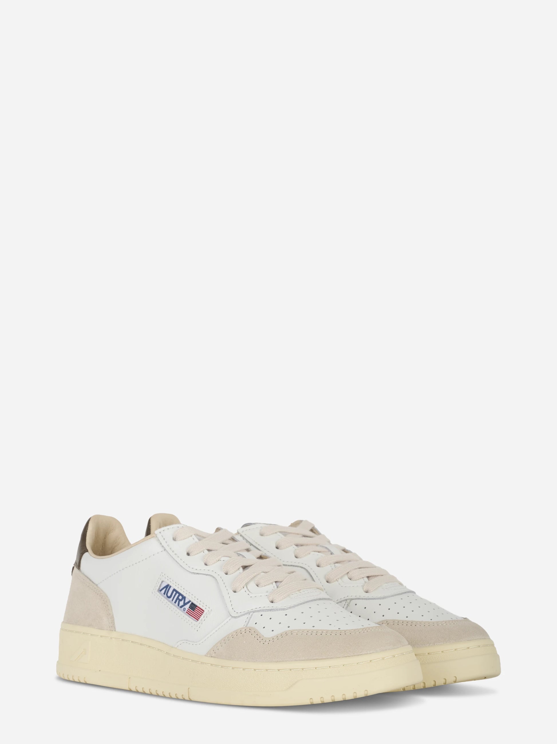 Sneakers Medalist Low In Suede E Pelle Bianca E Teak