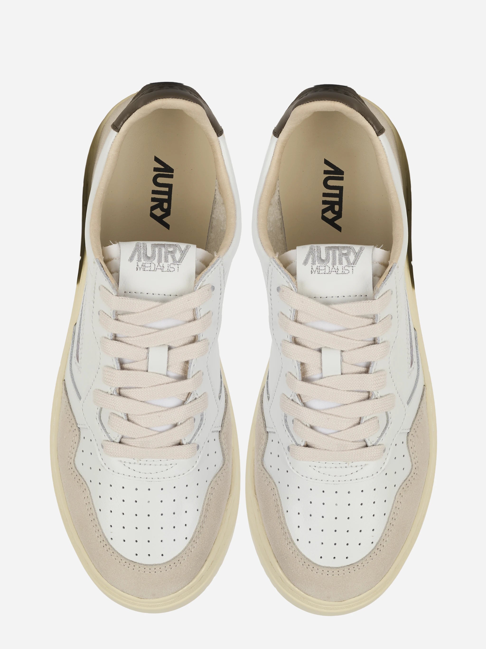 Sneakers Medalist Low In Suede E Pelle Bianca E Teak