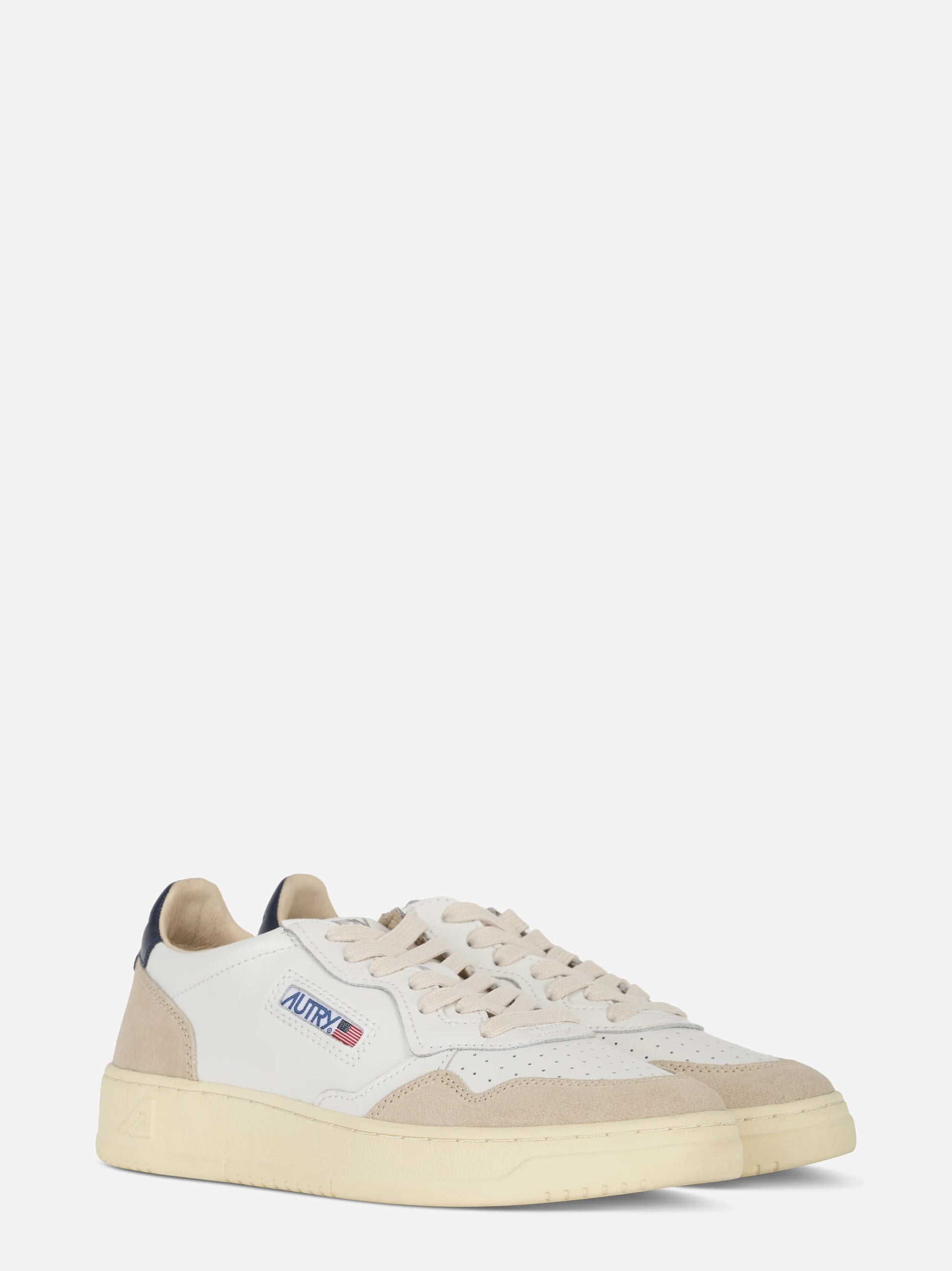 Sneakers Medalist Low In Pelle Bianca E Blu E Suede Beige
