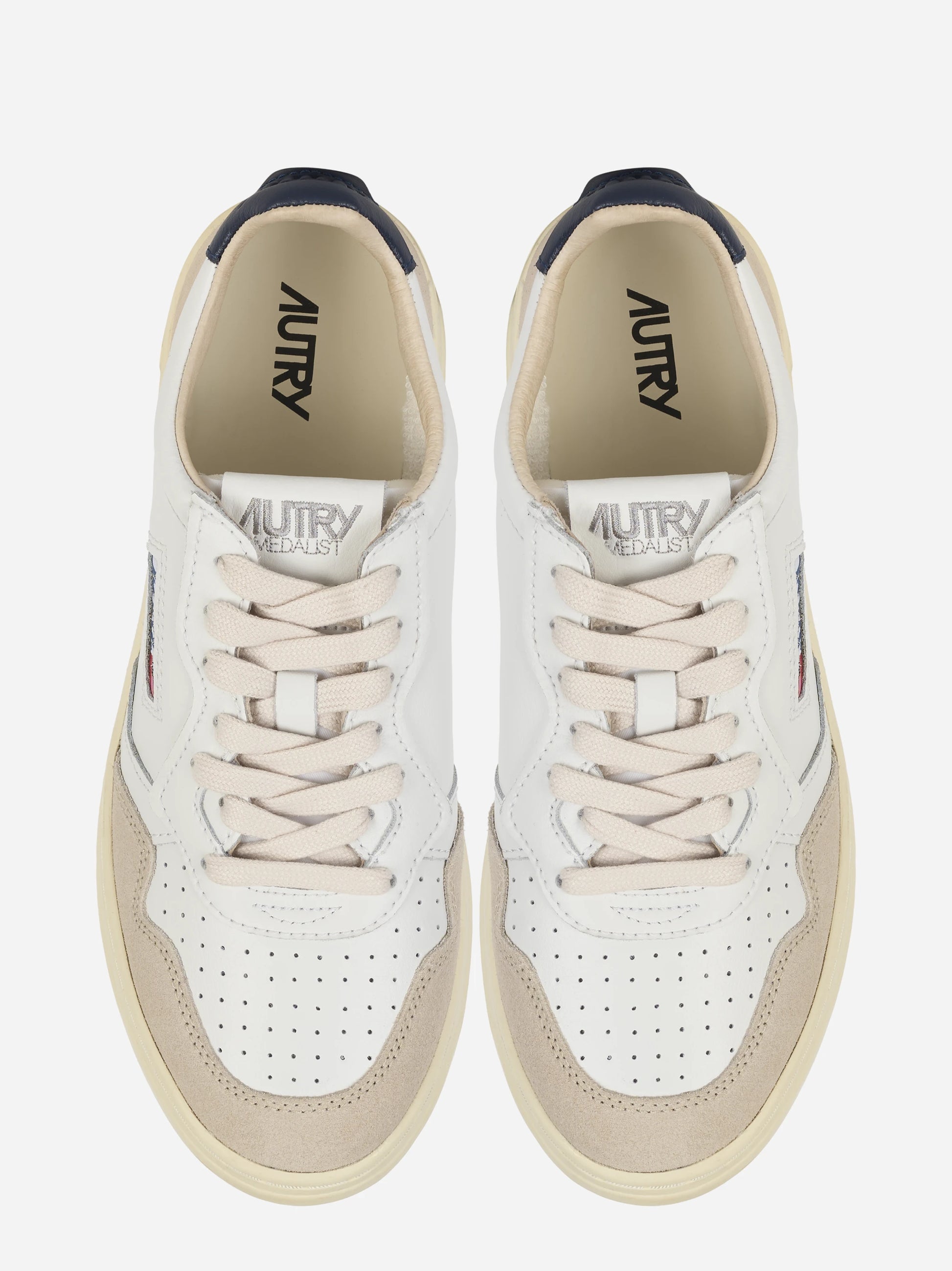 Sneakers Medalist Low In Pelle Bianca E Blu E Suede Beige
